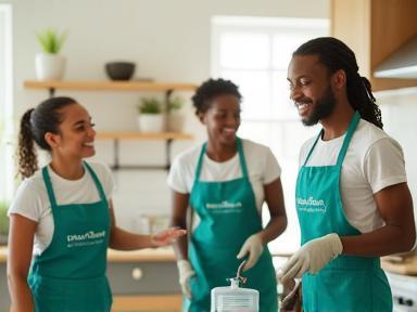 Sterling Shine team smiling while cleaning a Bristol kitchen
