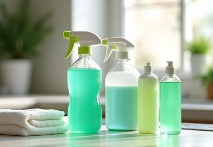 Eco-friendly cleaning products on a countertop