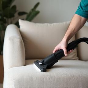Technician deep cleaning a plush sofa