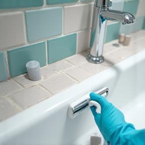 Sterling Shine staff scrubbing a tiled bathroom